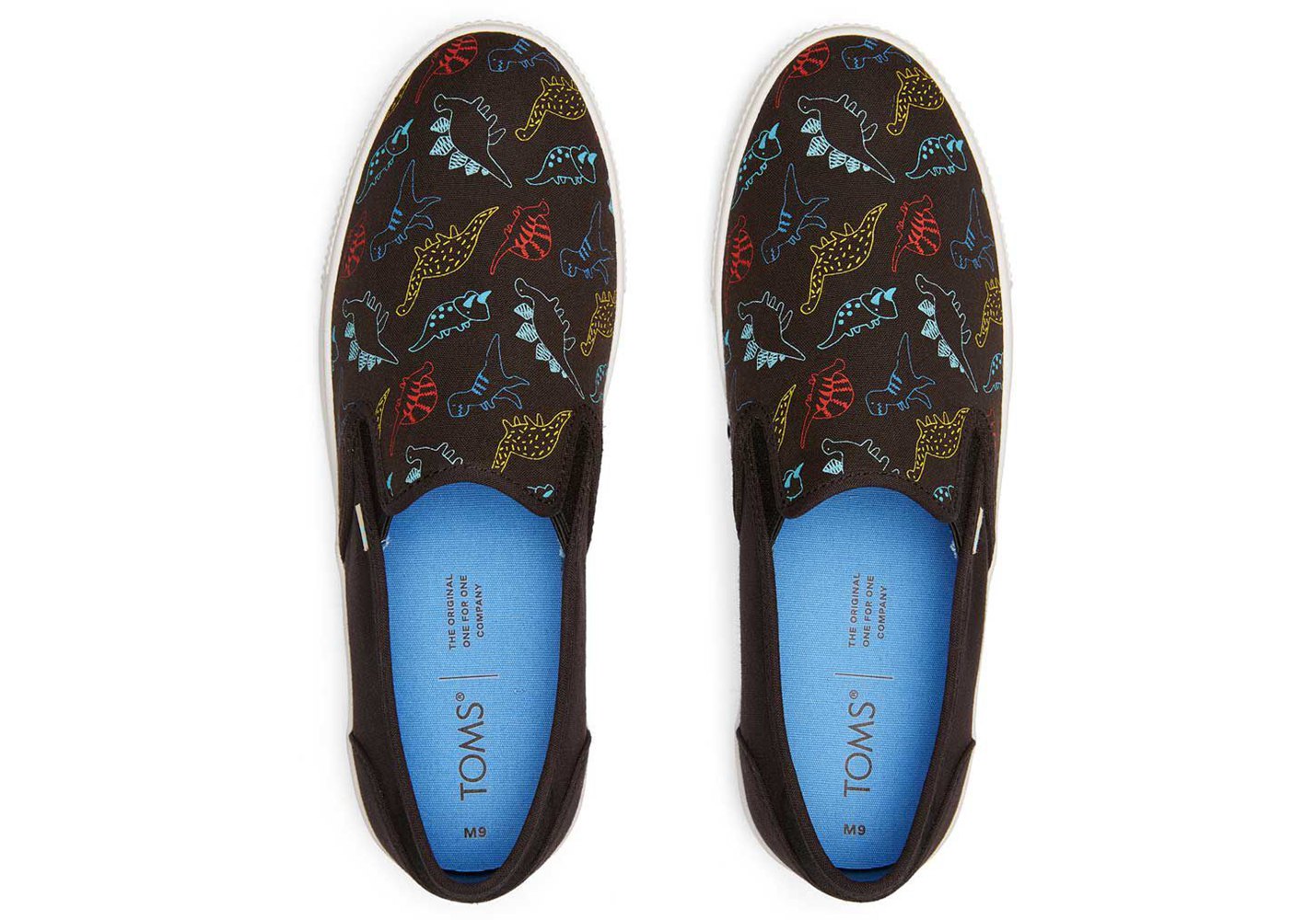 Toms Slip On Męskie Czarne - Baja Dinosaur Doodles - 87XQMRFVL